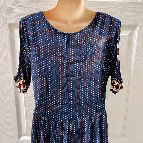 Alya Polka Dot Cold Shoulder Crepe Rayon Swing Dress, Mini Dress, Navy Blue, M - Picture 4 of 6